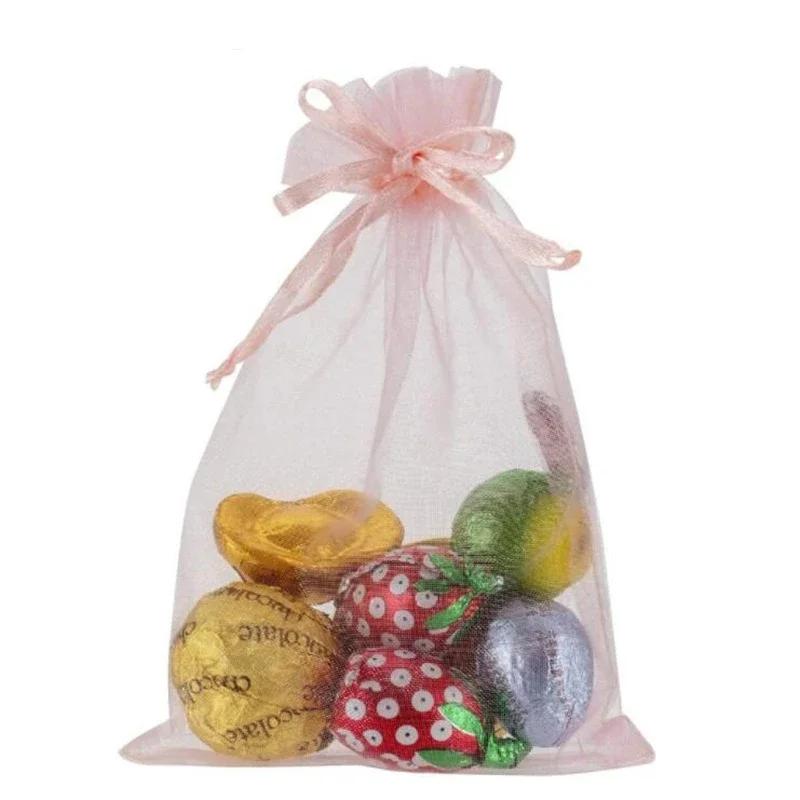 100Pcs Sheer Organza Bags , Solid Wedding Party Favor Bags with Drawstring, Mesh Jewelry Gift Bags Christmas Candy Pouches