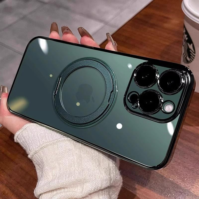 Applicable to iPhone17 super magnetic mobile phone case Apple 16 proma electroplating rotating bracket high transparency protective case