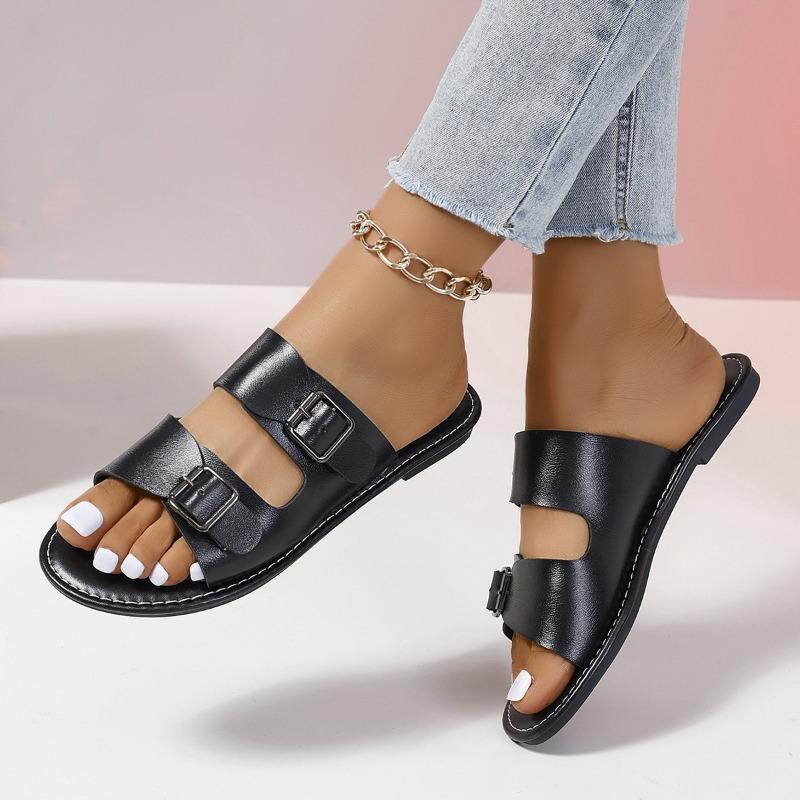 Fashion Large Size Women's Slippers 2025New Summer Casual Beach Slippers Luxury Leather Slippers for Women Outdoor Non-Slip Flat Slipper