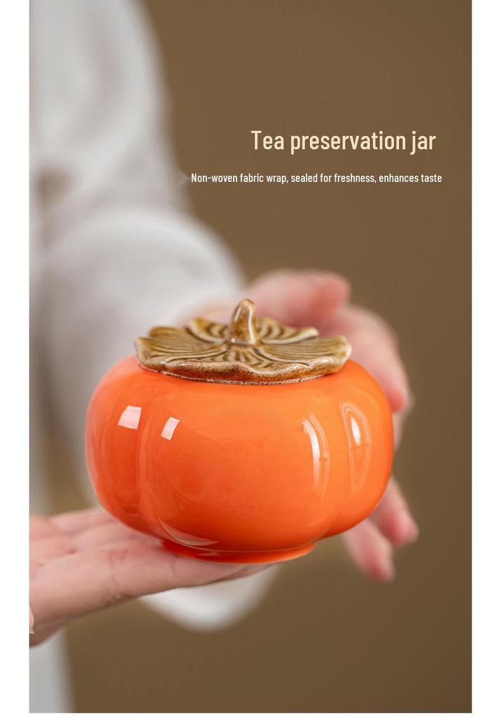 Persimmon Tea Set - Festive Ruyi Design, Custom Ceramic Gift Box for Weddings & Souvenirs