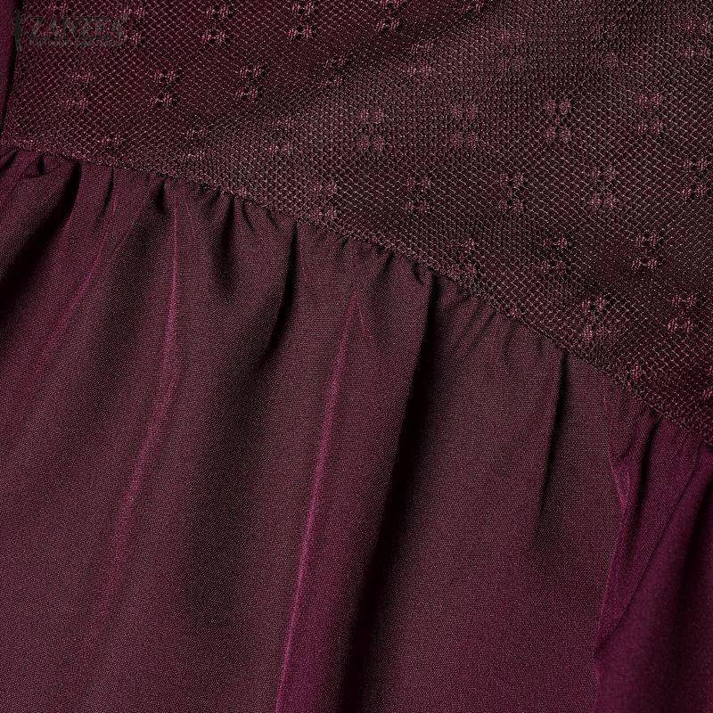 ZANZEA Rochie lungă musulmană lejeră cu mânecă lungă și gât rotund casual pentru femei