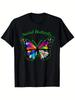 Unisex T-shirt Heavyweight T-Shirt - Black Background with Multicolor Butterfly Print - Crew Neck Short Sleeve Tee