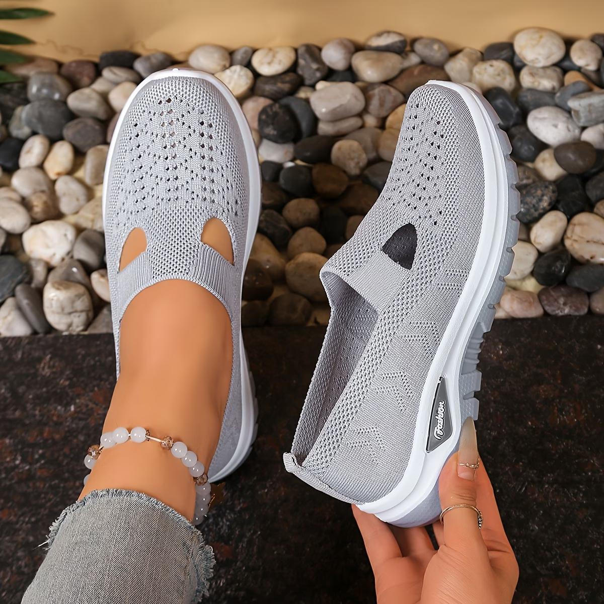 

Жіночі дихаючі кросівки з амортизуючою ПВХ підошвою - Низькі сліпони з трикотажу для ходьби, придатні для приміщень/вулиці, жіноче взуття 37 сірий