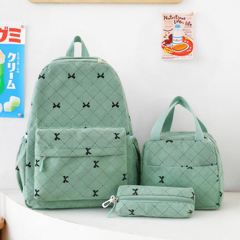 Schoolbag Wholesale New Teen School Bag Corduroy Printing Primary School High School College Student Double Shoulder Back Computer Bag