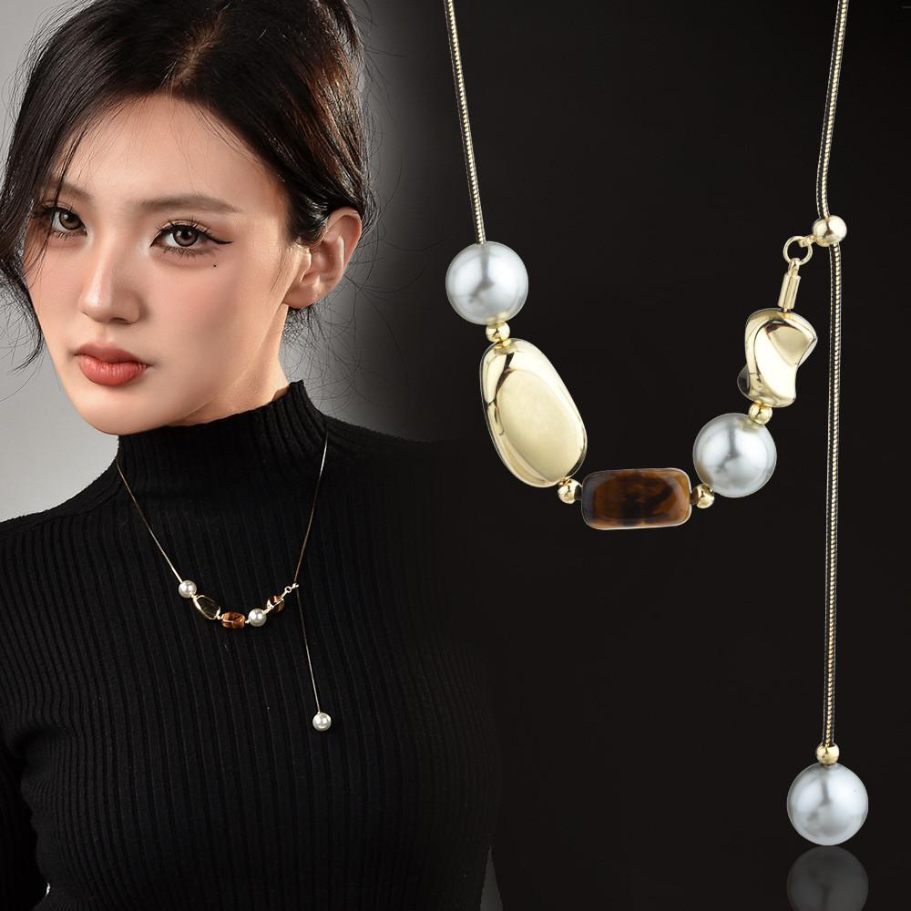 Neue Geometrische Tigerauge Stein Silber Metallic Rüschenketten Halskette Für Frauen