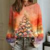 Women's Fashion Round Neck Long Sleeve Christmas Print Casual Pullover Sweater Top