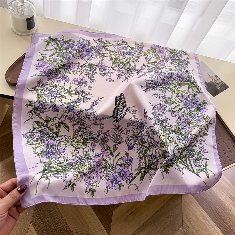 Pastoral butterfly simulation silk printing silk scarf small square scarf high-end shawl sunscreen neck scarf headscarf scarf women