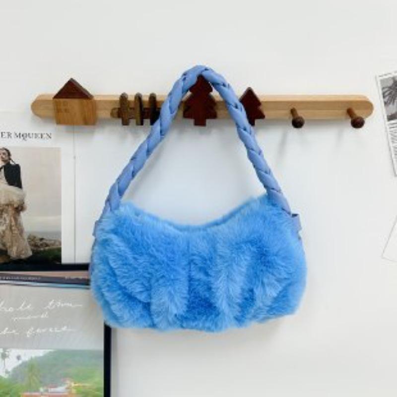 Furry Woven Handbag Women Niche Design Furry Bag Cute Handbag Underarm Bag Plush Bag