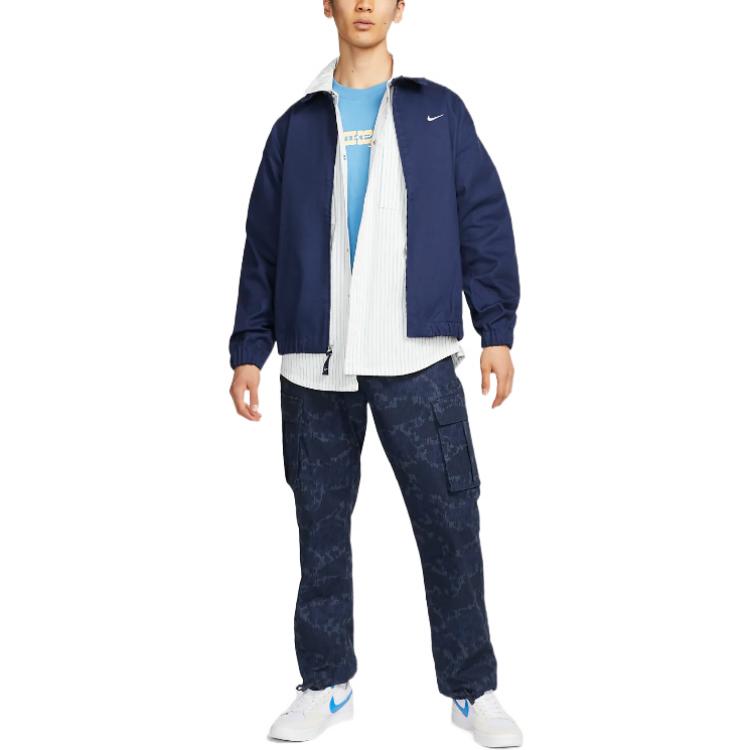 Nike Solid Color Logo Skateboard Coach Jacket Men Outerwear Navy-Blue DQ6335-410