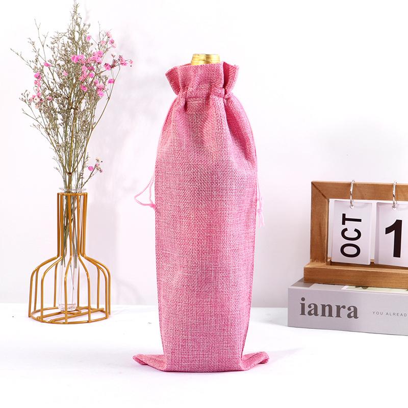 10pcs Christmas New Year Party Champagne Red Wine Drawstring Linen Wine Bottle Packaging Bags Decor Gift Supplies