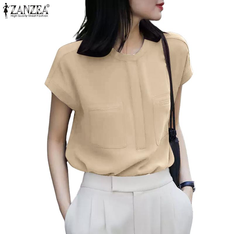 ZANZEA Women Summer Round Neck Loose Casual Short Sleeve Blouse