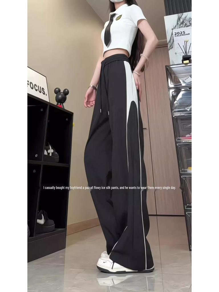 Unisex Striped Summer Pants for Teens, 2025 New Arrival, Straight Cut Wide-Leg Sports Style