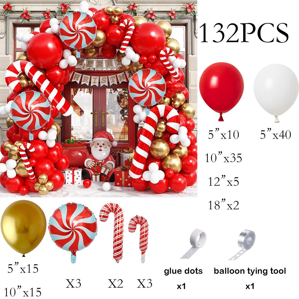 

Christmas Decor Balloons Red White Gold Balloon Garland Arch Kit Christmas Candy Cane Foil Globos Home Party New Year Decoration As Picture
