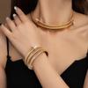 European & American Style Retro Geometric Metal Texture Bracelet & Rhinestone Elastic Necklace for Women