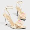 Women's pointed stiletto sandals women's shoes three-dimensional flower paint heel with ankle strap apricot heels