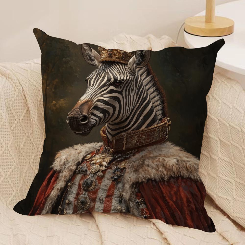 Zebra Dressed Up Portrait Cushion Cover Silky Short Plush Sofa Pillow Cover Hidden Zipper Soft Dustproof Case for Home Decor