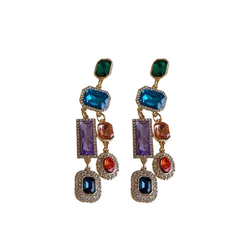 Silver Needle Diamond Geometric Irregular Tassel Earrings Light Luxury Premium Earrings Retro Court Style Niche Earrings Women