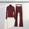 Womens Stand Collar Jacket Flared Pants Set Casual Sporty All-Match Yoga Outfit
