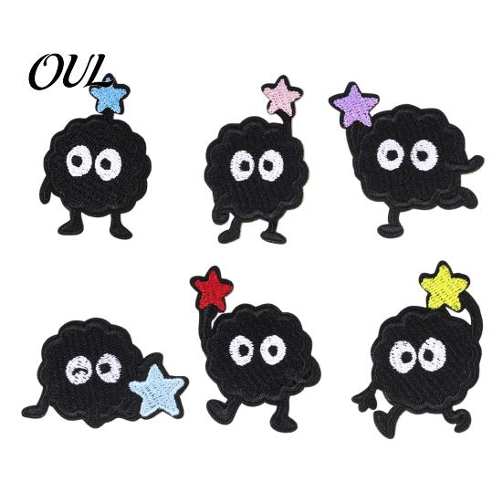 Glue Backing Patch 6 Pcs Cartoon Embroidered Patches, Iron on Sew Decorative Appliques, Customizable Embroidery Cute Black Ball Patches for