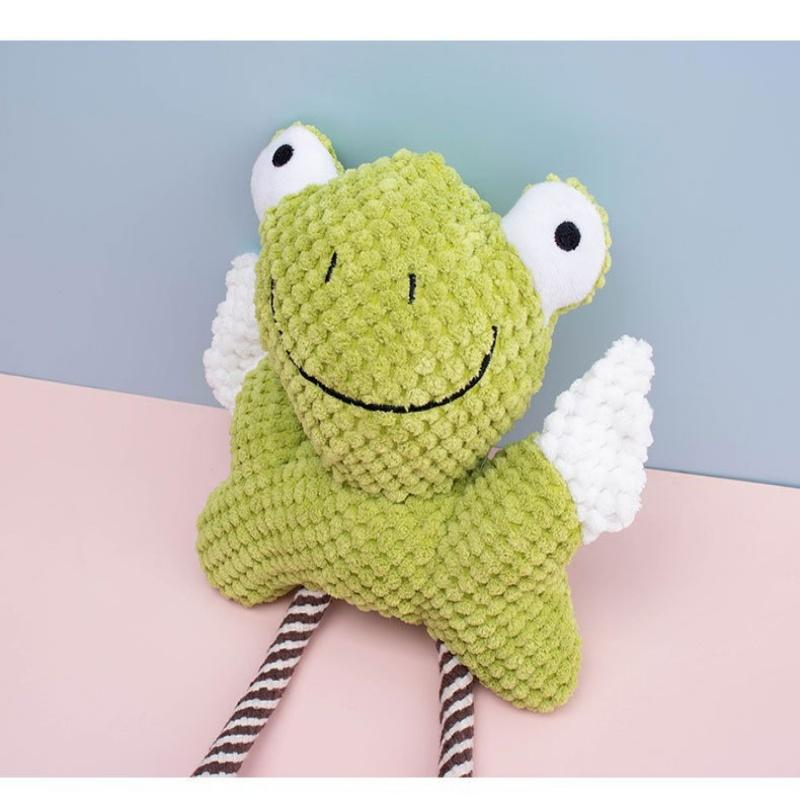 

Squeaking plush toy frog duck with bite-resistant cotton rope for pet to entertain and interact with dog toys