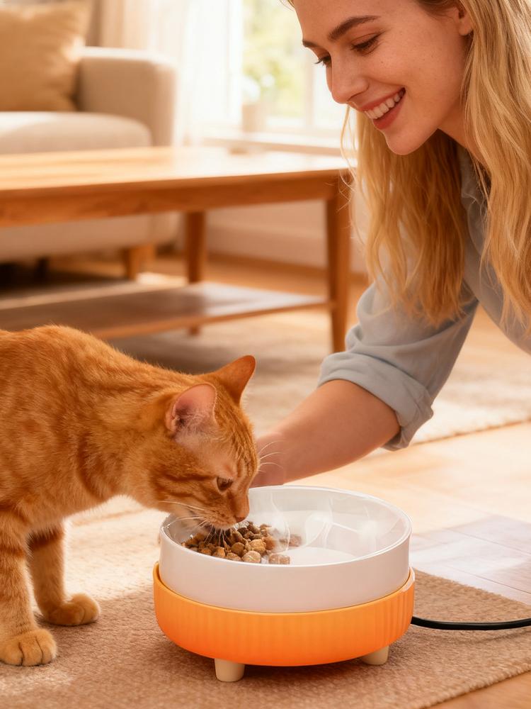 Heated Cat Bowl Rechargeable Pet Water Heating Bowl Noiseless Ceramic Water Bowl Cat Water Fountain Animal Drinking Dispenser