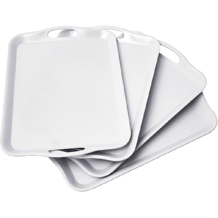 Blue Boat 16.5" x 11.5" Serving Trays Set of 2 White, Dinner Tray, Light Weight Easy to Clean Sturdy Stackable Melamine Serving Tray with Handle,