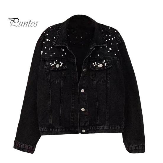 

Зимняя женская куртка с отделкой из бисера, большие размеры, длинные рукава, отложной воротник, нагрудные карманы, застежка на пуговицы, пальто короткого типа, повседневная уличная одежда, джинсовые пальто XL