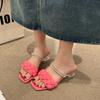 Fashion Square Low Heel Woman Sandals 2024 Summer Weave Designer Open Toe Fashion Mid Heels Leather Casual Outside Lady Beach Shoes