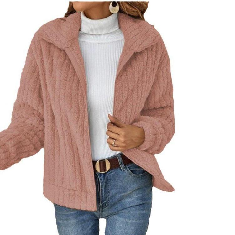 2024 Women's Fur Plush Short Coat Cardigan Autumn Winter Lapel Style