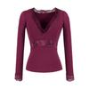 Lace Splice V-Neck Slim Fit Waist-Cinching Cotton Top for Women - Ideal for Autumn/Winter