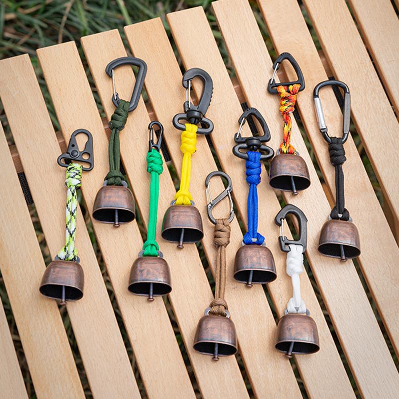 4Pcs Outdoor Bear Bell For Hiking Camping Loud Cast Iron Cowbell With Braided Lanyard Anti-Lost Keychain For Backpacking Walk