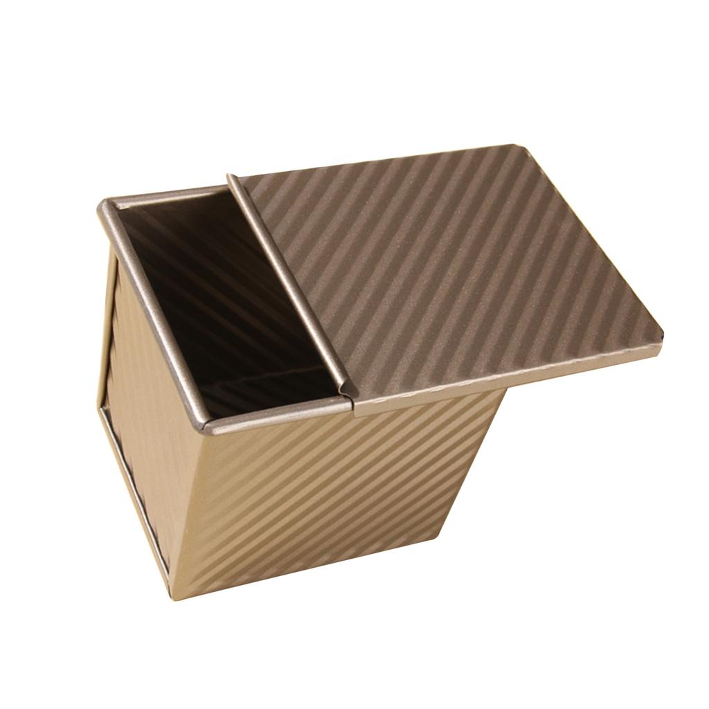 Bread Toast Box Mold Golden Carbon Steel Non Stick Ribbed Design Loaf Pan with Lid for Oven Baking L 11.6x10x11cm