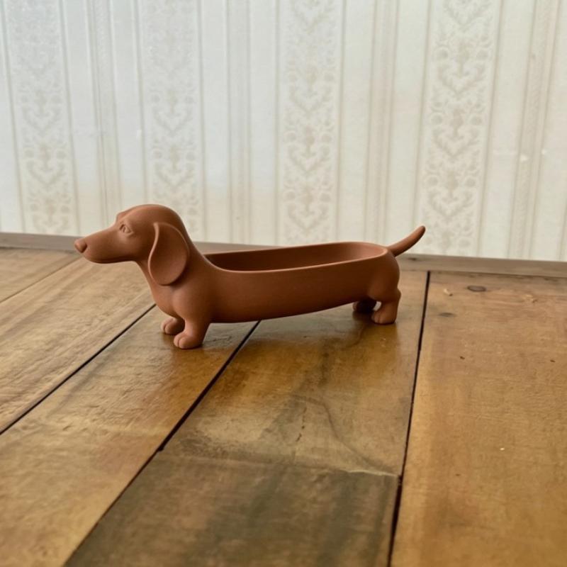 Ornaments 3D Printed Dachshund Storage Tray Animal Funny Sausage Dog Planter Plastic Tabletop Organizer Figurine Office