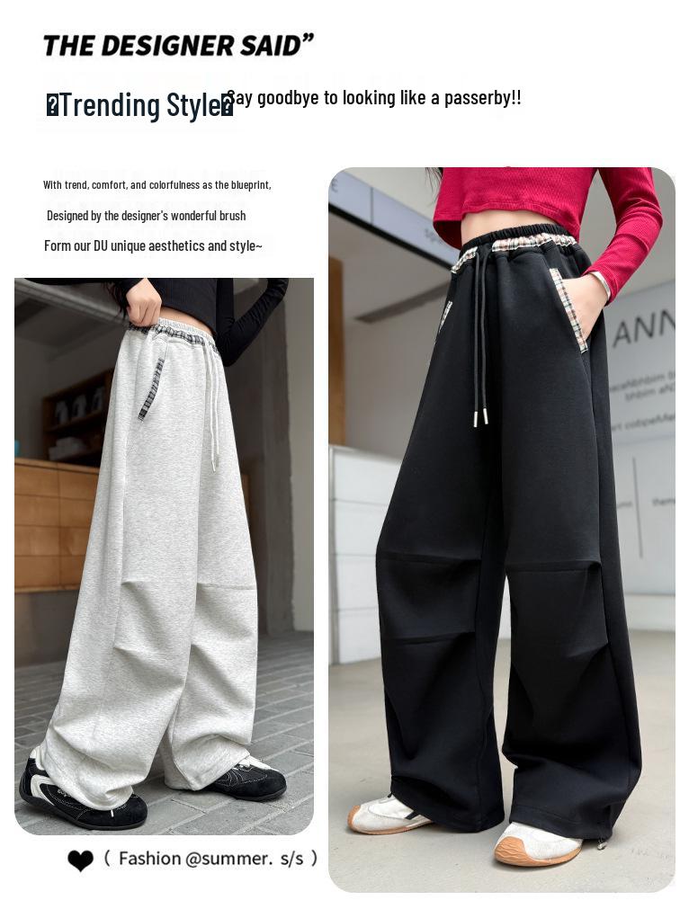 2025 Girls' Spring/Autumn Middle School Straight-Leg Cargo Sweatpants