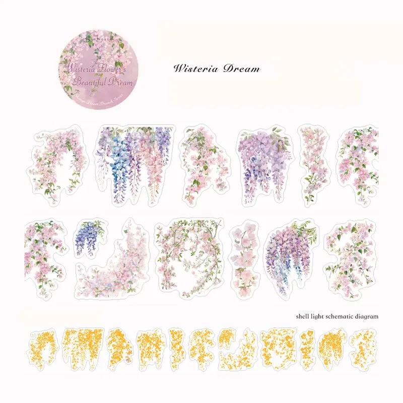 

6Style 1Roll/bag Hill Country Flowering Branch Series PET Die-cut Tape Creative DIY Handbook Scrapbook Phone Case Card