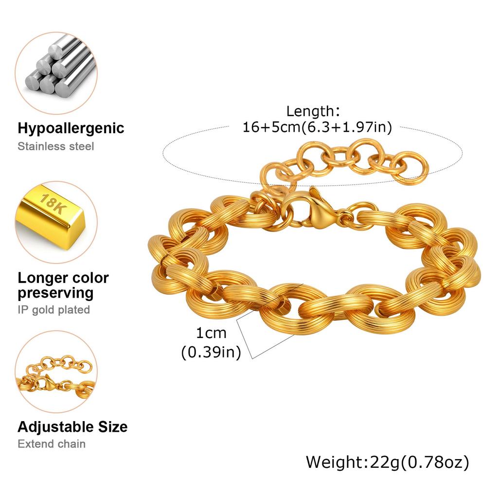 Gold Color Stainless Steel Chunky Chain Bracelet For Women, Thick Twist Texture Charm Bracelet, Simple Luxury Jewelry Gift