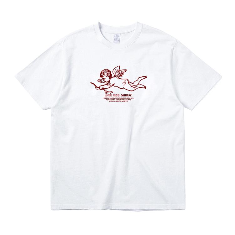 

American retro sports style angel cupid letter printing cotton short-sleeved T-shirt men 4XL