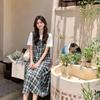 Fresh college style plaid strap skirt women's summer loose and thin age reduction small people daily wear casual fake two pieces