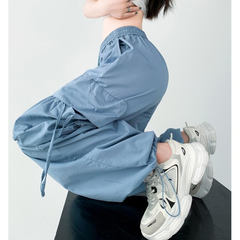 Pantaloni da lavoro solidi con coulisse a gamba larga per le donne Pantaloni sportivi dritti alla moda Pantaloni casual da ufficio Lady Y2K Streetwear Pantaloni larghi Donna 24207