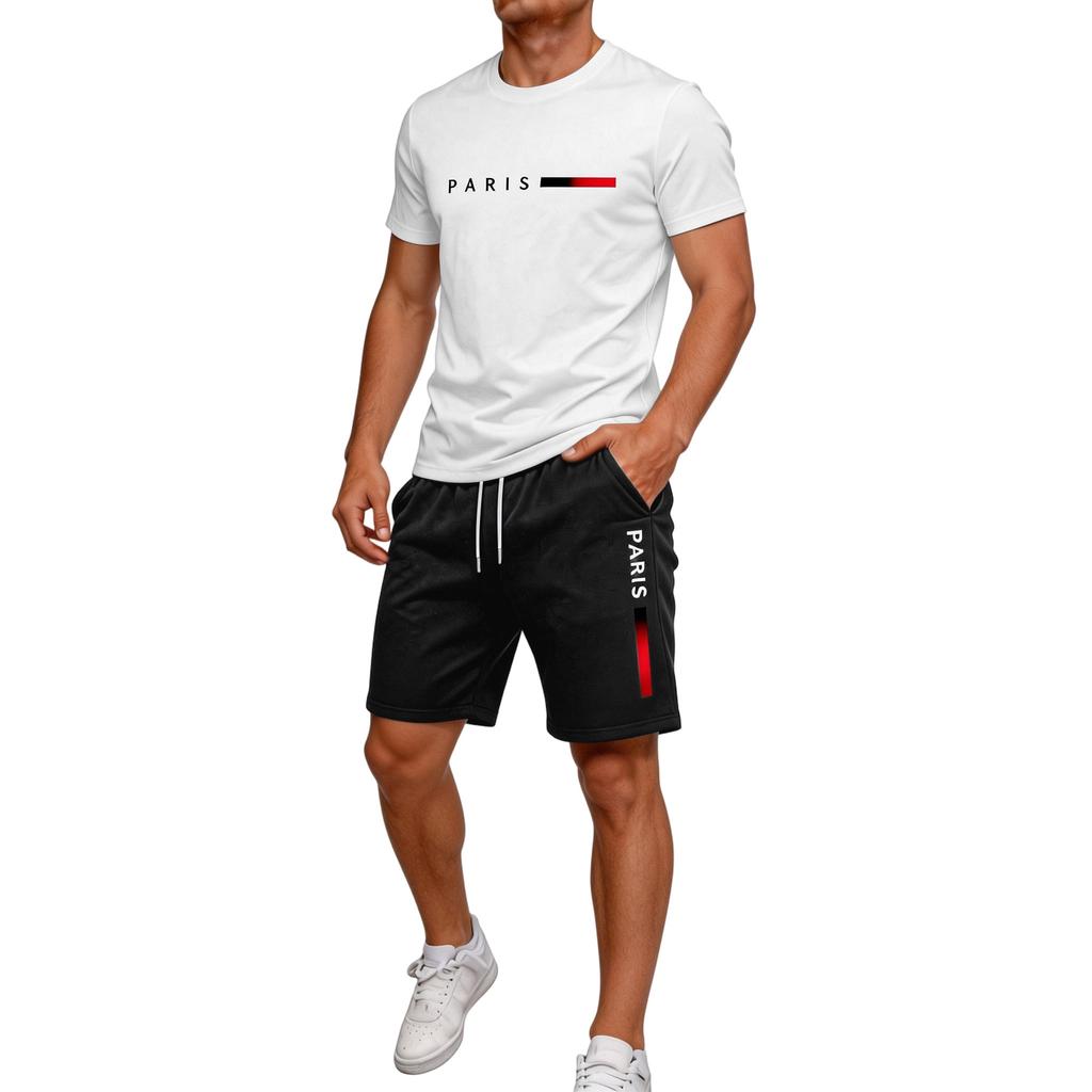 Men's Summer Comfortable Sports Outfit - Round-neck Short-sleeved Short Pants For Casual Home Wear