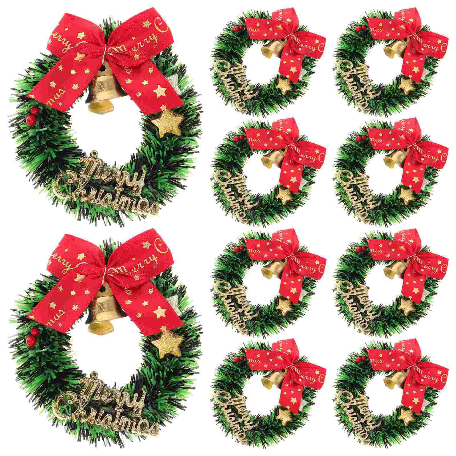 

10 Pcs Christmas Wreath Mini House Hanging Simulated Garland Xmas Miniature Decorative 6.5X6.5X1CM