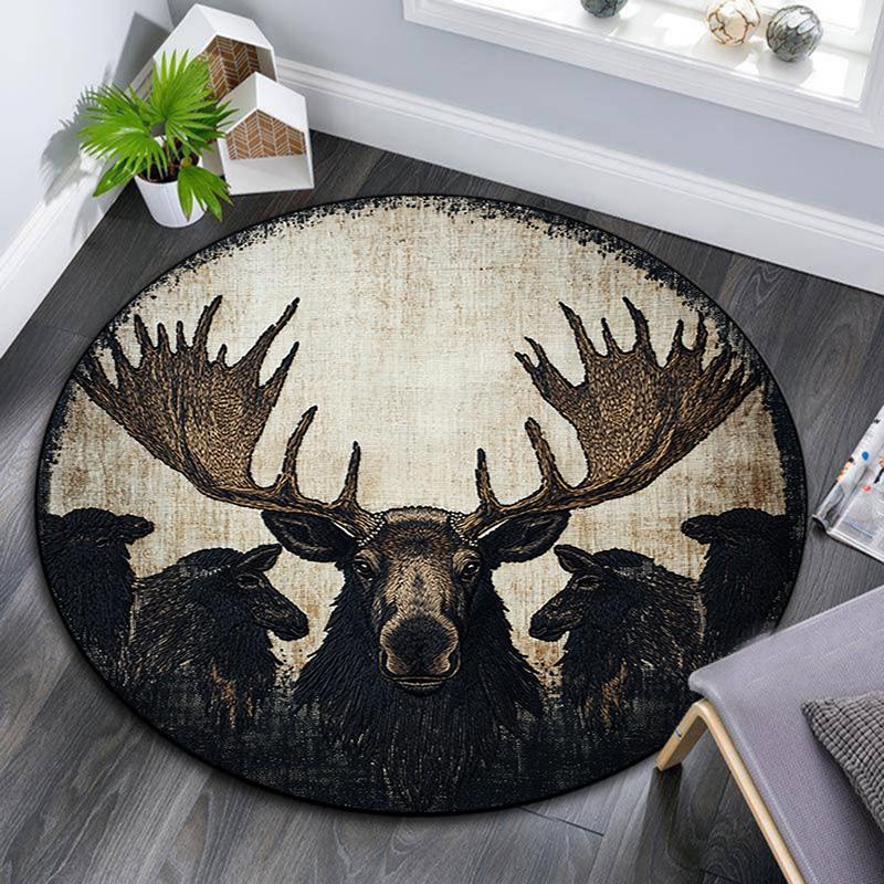 Moose Round Area Rug,Carpet Rug for Living Room Bedroom Sofa Playroom Decor,Non-slip Floor Mat