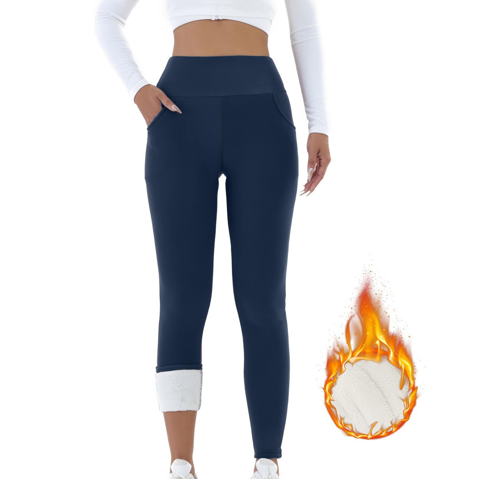 

Женские модные повседневные спортивные леггинсы с высокой эластичностью, флисовой подкладкой и карманами S тёмно-синий