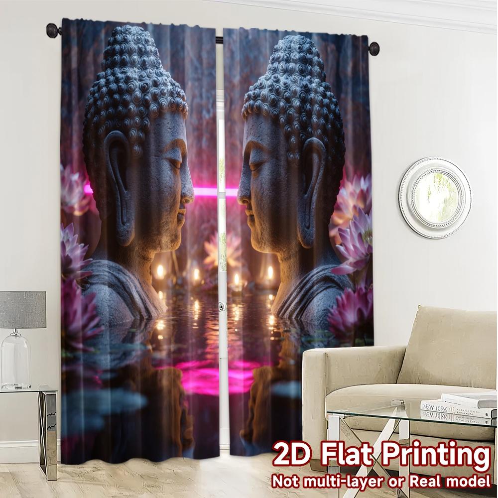 2pcs   2D FLAT PRINTING Curtains (Without Rod) Serene Lotus Minimalist Modern Curtains Versatile 100% Polyester Curtains