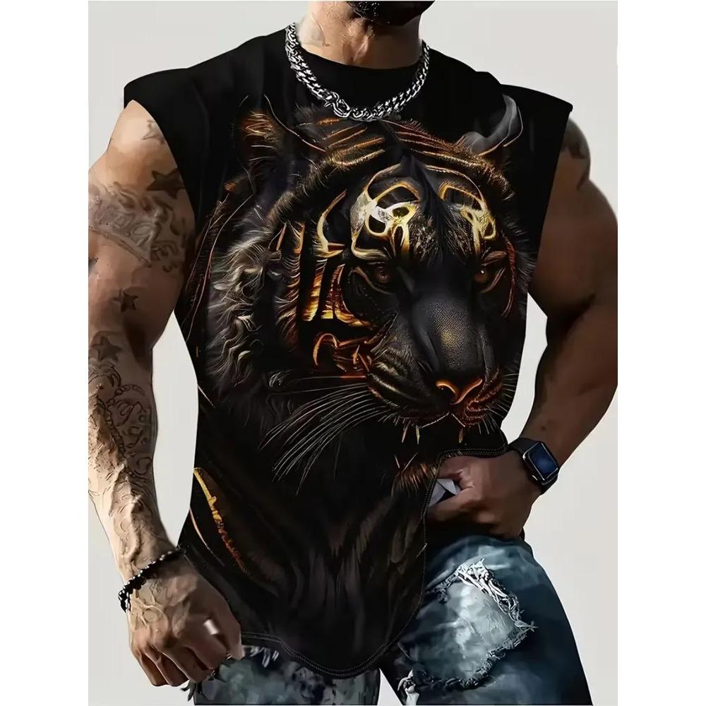 Summer Men's Retro Animal 3D Printed Short Sleeve Vest Round Neck Casual Loose Comfortable Soft Breathable Oversized Vest