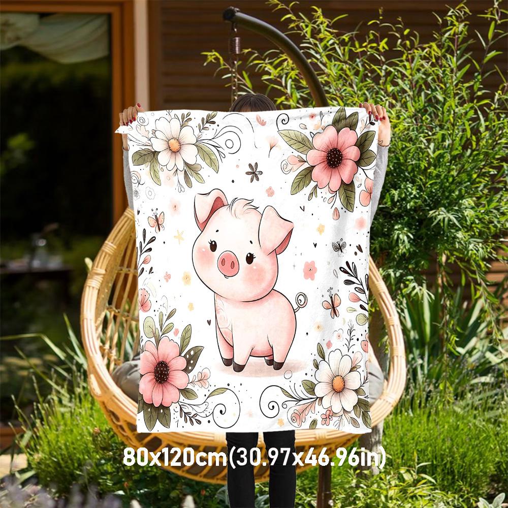 

1pc piggy flowers Outdoor Flannel Blanket Soft Warm All-Season Throw for Sofa Bed Car Camping Office, Cozy Gift Idea1172S 80x120cm(31x47inch)