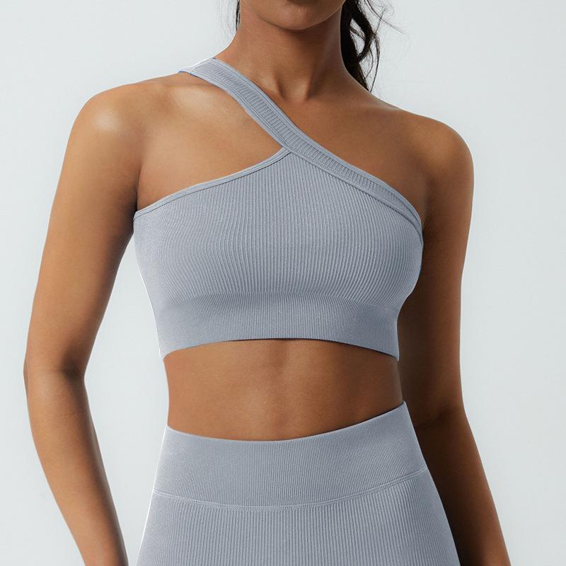 Summer New Arrival Ribbed One-Shoulder Yoga Top & Sports Bra