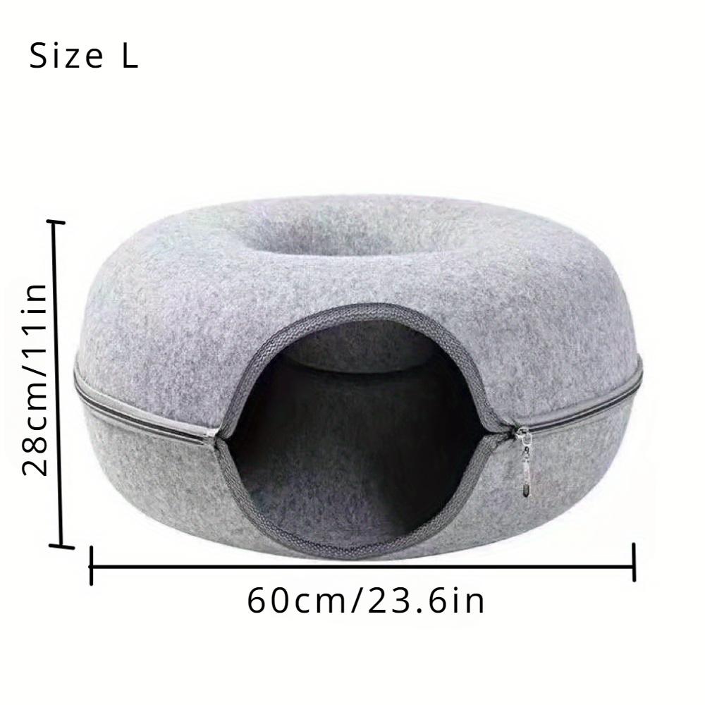 Wool Felt Cat Tunnel Nest – Modern Style Uncharged Donut Bed, Detachable & Washable All-Season Cat House, 1pc Cozy Cat Condo