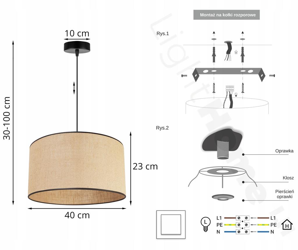 Hanging Lamp, Ceiling Chandelier, Lampshade 40 Cm