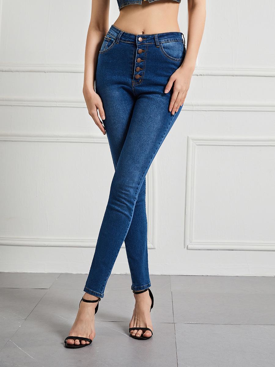 Women s High-Waisted Stretch Multi-Button Skinny Jeans, European & American Style, Plus Size (2025) XXL темно-синий